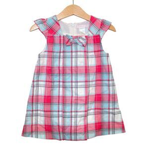 Janie and Jack Baby Girls Size 12-18 M Pink Plaid Jumper Flutter Sleeve  NWOT